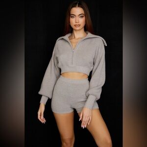 House of CB - Grey Knit Cropped Cardigan - AILA - Medium